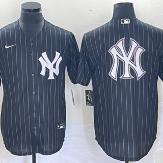 Men's New York Yankees Black Team Big Logo With Patch Cool Base Stitched Baseball Jersey 8