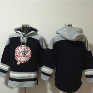 Men's New York Yankees Blank Black Grey Ageless Must-Have Lace-Up Pullover Hoodie