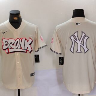 Men's New York Yankees Blank Cream The Bronx Graffiti V2 Vapor Limited Stitched Baseball Jerseys