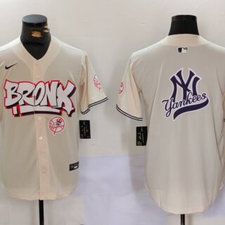 Men's New York Yankees Blank Cream The Bronx Graffiti V2 Vapor Limited Stitched Baseball Jerseys