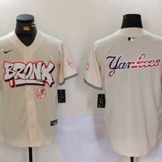 Men's New York Yankees Blank Cream The Bronx Graffiti V2 Vapor Limited Stitched Baseball Jerseys