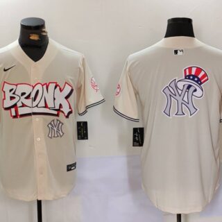 Men's New York Yankees Blank Cream The Bronx Graffiti V2 Vapor Limited Stitched Baseball Jerseys