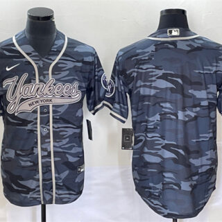 Men's New York Yankees Blank Gray Camo With Patch Cool Base Stitched Baseball Jersey