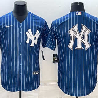 Men's New York Yankees Blue Team Big Logo Cool Base Stitched Baseball Jersey
