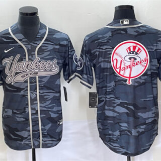 Men's New York Yankees Gray Camo Team Big Logo With Patch Cool Base Stitched Baseball Jersey