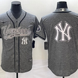 Men's New York Yankees Gray Team Big Logo Cool Base Stitched Baseball Jersey