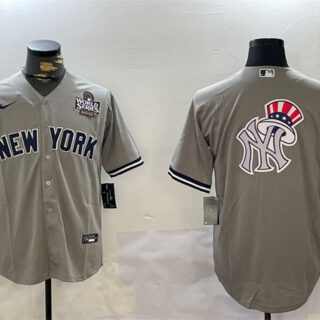 Men's New York Yankees Grey Team Big Logo 2024 World Series Cool Base Stitched Baseball Jerseys