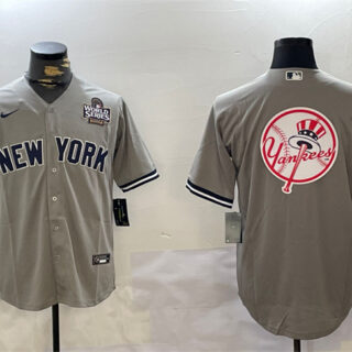 Men's New York Yankees Grey Team Big Logo 2024 World Series Cool Base Stitched Baseball Jersey