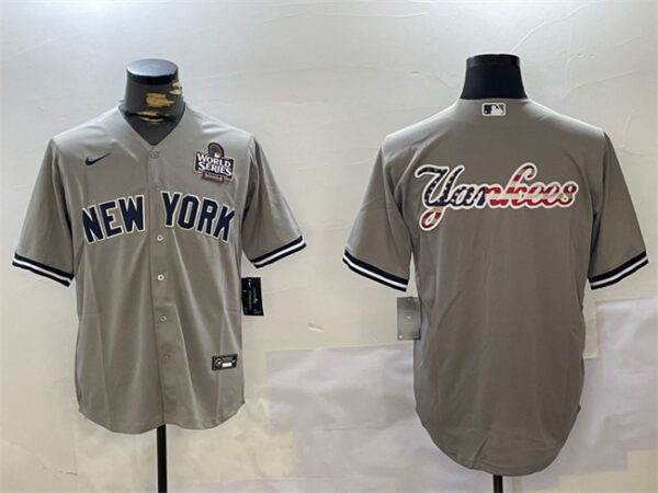 Men's New York Yankees Grey Team Big Logo 2024 World Series Cool Base Stitched Baseball Jerseys