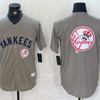 Men's New York Yankees Grey Team Big Logo Cool Base Stitched Baseball Jerseys