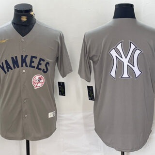 Men's New York Yankees Grey Team Big Logo Cool Base Stitched Baseball Jerseys