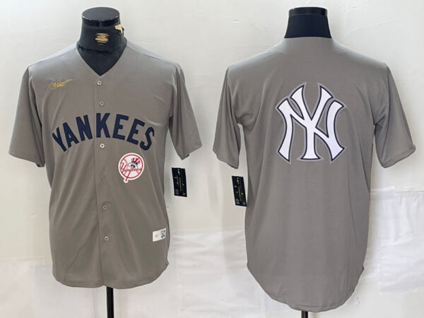 Men's New York Yankees Grey Team Big Logo Cool Base Stitched Baseball Jerseys