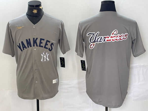 Men's New York Yankees Grey Team Big Logo Cool Base Stitched Baseball Jerseys