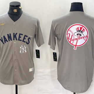 Men's New York Yankees Grey Team Big Logo Cool Base Stitched Baseball Jerseys