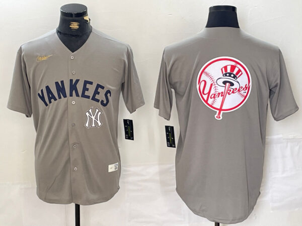 Men's New York Yankees Grey Team Big Logo Cool Base Stitched Baseball Jerseys