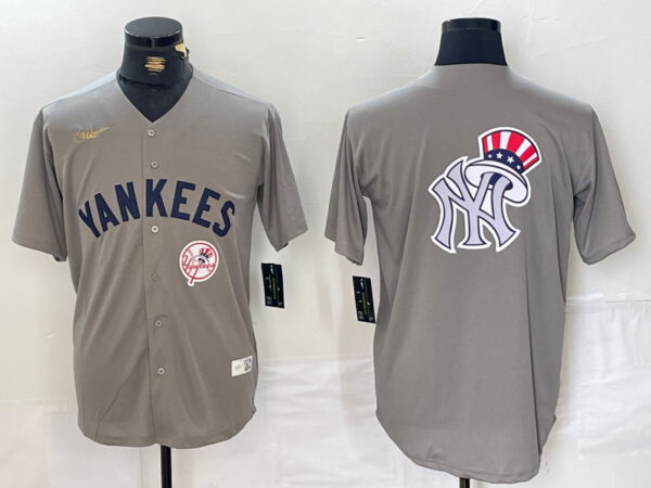 Men's New York Yankees Grey Team Big Logo Cool Base Stitched Baseball Jerseys