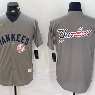 Men's New York Yankees Grey Team Big Logo Cool Base Stitched Baseball Jerseys