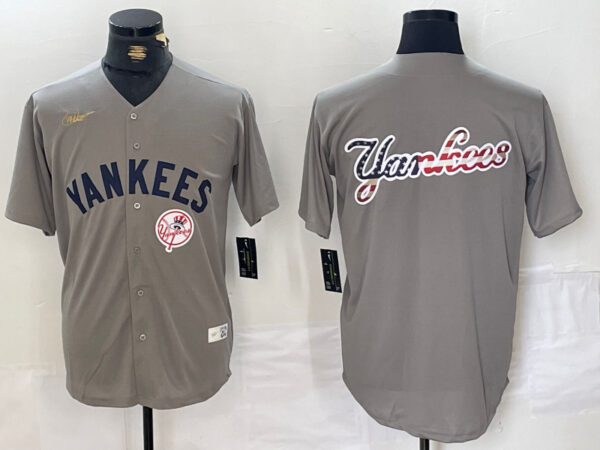 Men's New York Yankees Grey Team Big Logo Cool Base Stitched Baseball Jerseys