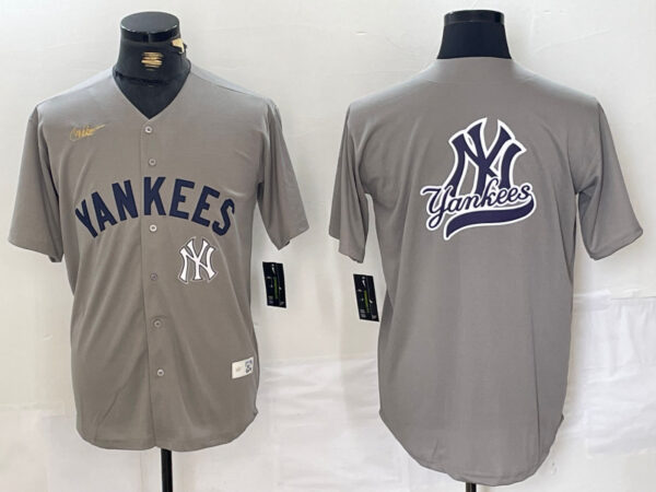 Men's New York Yankees Grey Team Big Logo Cool Base Stitched Baseball Jerseys