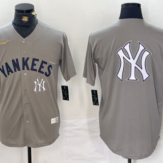 Men's New York Yankees Grey Team Big Logo Cool Base Stitched Baseball Jerseys