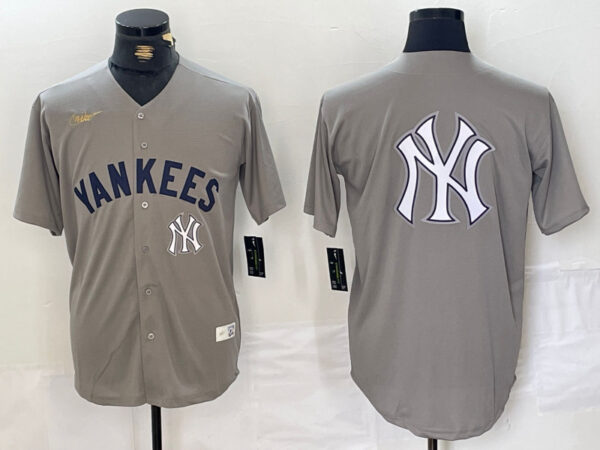 Men's New York Yankees Grey Team Big Logo Cool Base Stitched Baseball Jerseys
