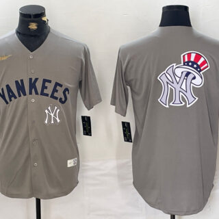 Men's New York Yankees Grey Team Big Logo Cool Base Stitched Baseball Jerseys