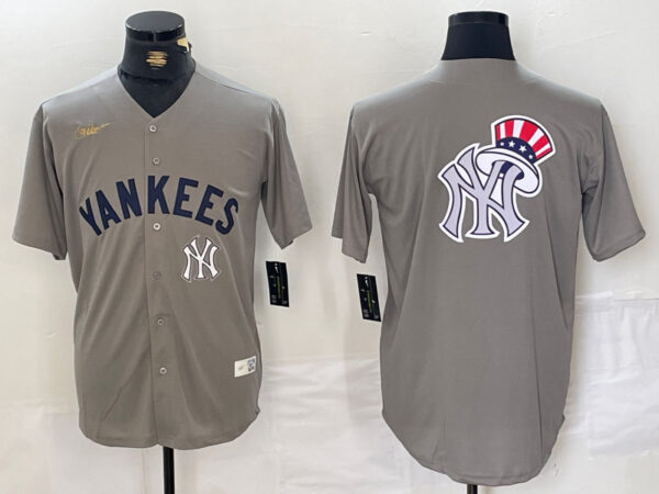 Men's New York Yankees Grey Team Big Logo Cool Base Stitched Baseball Jerseys
