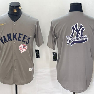 Men's New York Yankees Grey Team Big Logo Cool Base Stitched Baseball Jerseys