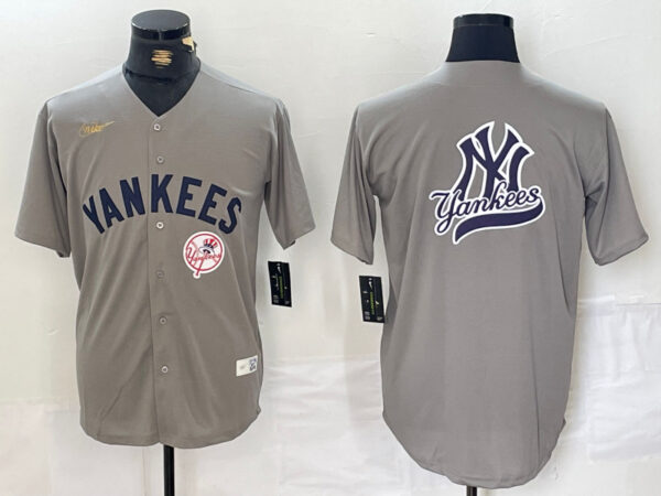 Men's New York Yankees Grey Team Big Logo Cool Base Stitched Baseball Jerseys