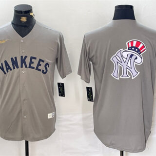 Men's New York Yankees Grey Team Big Logo Cool Base Stitched Baseball Jersey