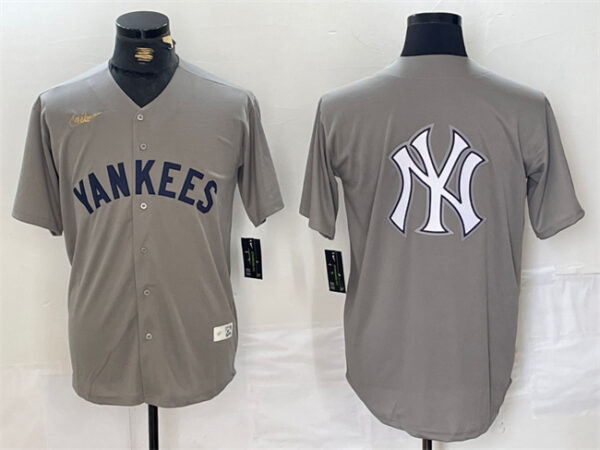 Men's New York Yankees Grey Team Big Logo Cool Base Stitched Baseball Jerseys