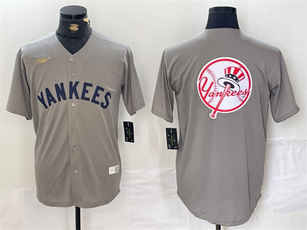 Men's New York Yankees Grey Team Big Logo Cool Base Stitched Baseball Jerseys