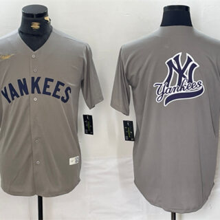 Men's New York Yankees Grey Team Big Logo Cool Base Stitched Baseball Jerseys