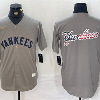 Men's New York Yankees Grey Team Big Logo Cool Base Stitched Baseball Jerseys