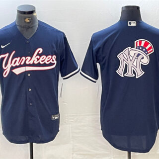 Men's New York Yankees Navy Team Big Logo Cool Base Stitched Baseball Jersey 1