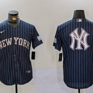 Men's New York Yankees Navy Team Big Logo Cool Base Stitched Baseball Jerseys