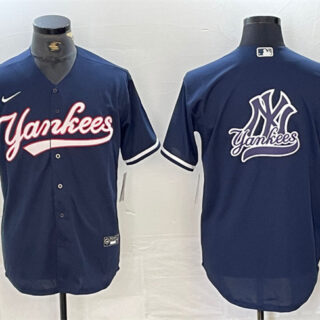Men's New York Yankees Navy Team Big Logo Cool Base Stitched Baseball Jersey 12