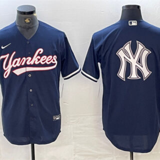 Men's New York Yankees Navy Team Big Logo Cool Base Stitched Baseball Jersey 3