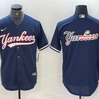 Men's New York Yankees Navy Team Big Logo Cool Base Stitched Baseball Jersey