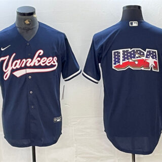 Men's New York Yankees Navy Team Big Logo Cool Base Stitched Baseball Jersey 6