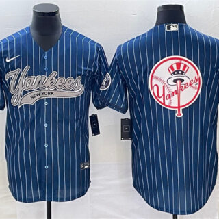 Men's New York Yankees Navy Team Big Logo Cool Base Stitched Baseball Jersey