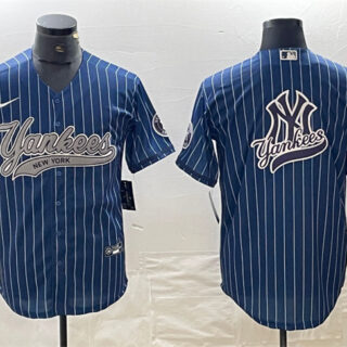 Men's New York Yankees Navy Team Big Logo Cool Base Stitched Baseball Jersey