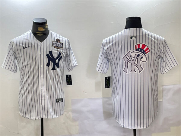 Men's New York Yankees White Team Big Logo 2024 World Series Home Limited Stitched Baseball Jerseys