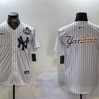 Men's New York Yankees White Team Big Logo 2024 World Series Home Limited Stitched Baseball Jerseys