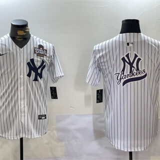 Men's New York Yankees White Team Big Logo 2024 World Series Home Limited Stitched Baseball Jerseys