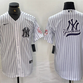 Men's New York Yankees White Team Big Logo Cool Base Stitched Baseball Jersey 1