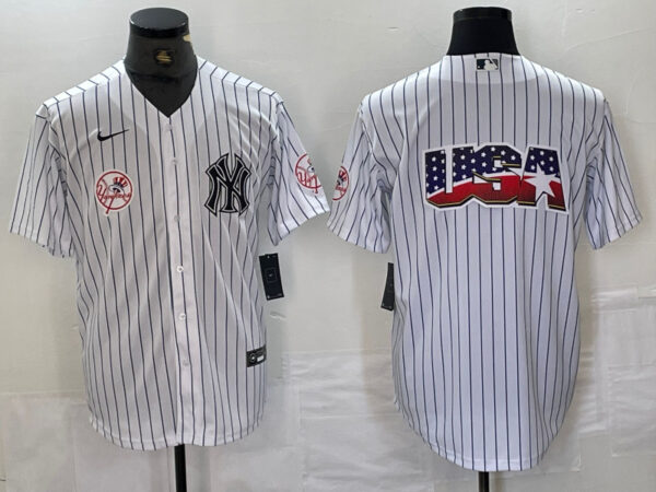 Men's New York Yankees White Team Big Logo Cool Base Stitched Baseball Jersey