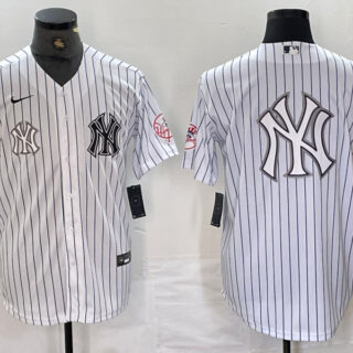 Men's New York Yankees White Team Big Logo Cool Base Stitched Baseball Jersey
