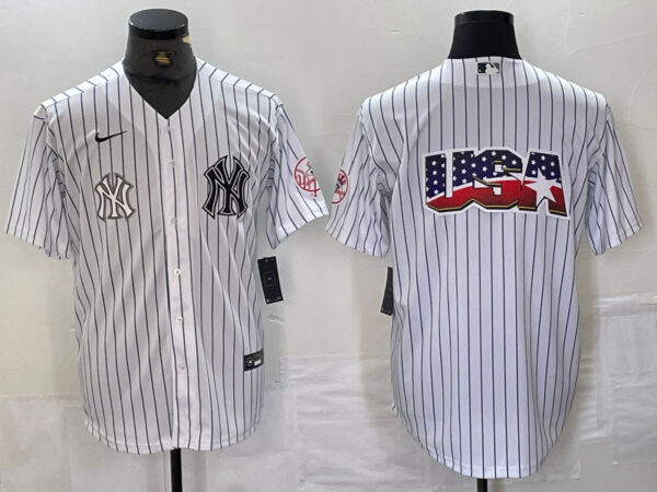 Men's New York Yankees White Team Big Logo Cool Base Stitched Baseball Jersey