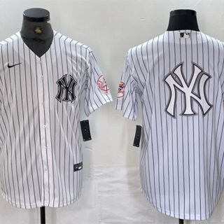 Men's New York Yankees White Team Big Logo Cool Base Stitched Baseball Jersey 4